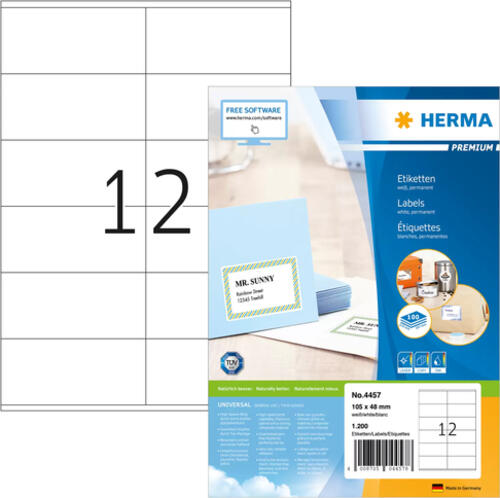 HERMA Etiketten Premium A4 105x48 mm weiß Papier matt 1200 St.