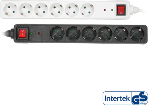 InLine Steckdosenleiste, 6-fach Schutzkontakt, mit ÜSS, schwarz