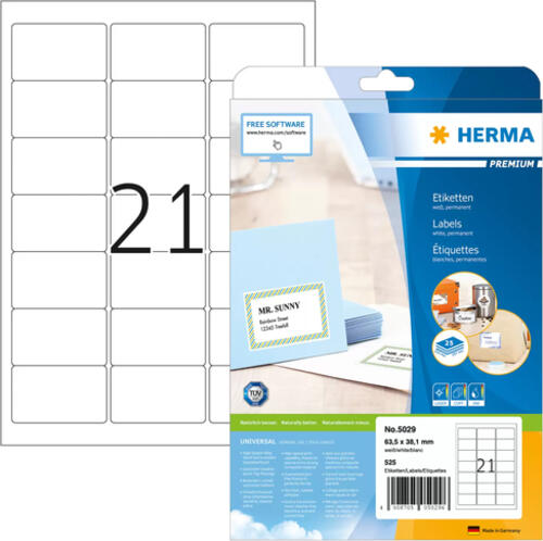 HERMA Adressetiketten Premium A4 63.5x38.1 mm weiß Papier matt 525 St.