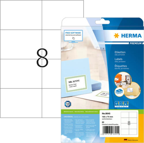 HERMA Etiketten Premium A4 105x74 mm weiß Papier matt 80 St.