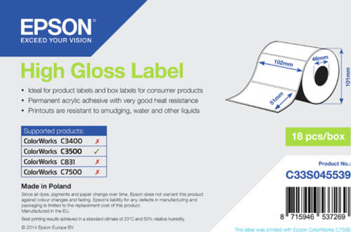 Epson High Gloss Label - Die-cut Roll: 102mm x 51mm, 610 labels