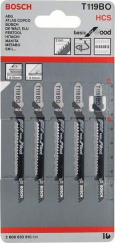 Bosch 2 608 630 310 Sägeblatt für Stichsägen, Laubsägen & elektrische Sägen Stichsägeblatt Hartstahl (HCS) 5 Stück(e)