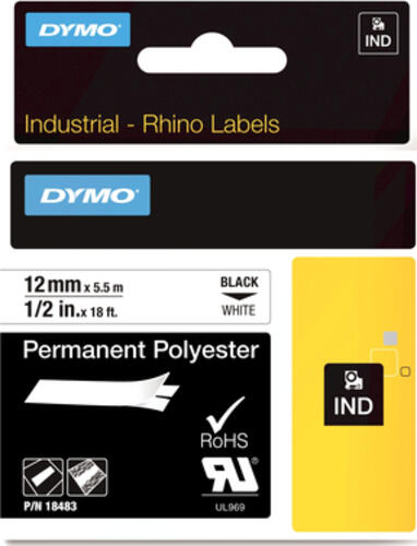 Dymo ID1 Permanent Industrial Rhino Pro Beschriftungsband, 12mm, schwarz/weiß