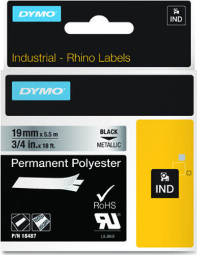 Dymo ID1 Permanent Industrial Rhino Pro Beschriftungsband, 19mm, schwarz/metallic