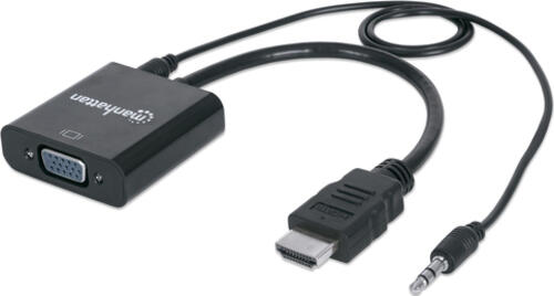 Manhattan HDMI auf VGA Konverter, HDMI-Stecker auf VGA-Buchse, mit Audio, optionaler USB Micro-B-Stromport, schwarz