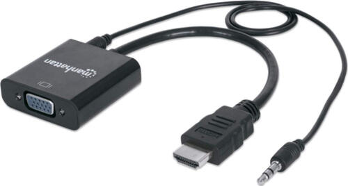 Manhattan HDMI auf VGA-Konverter, HDMI-Stecker auf VGA-Buchse, mit Audio, optionaler USB Micro-B-Stromport, schwarz