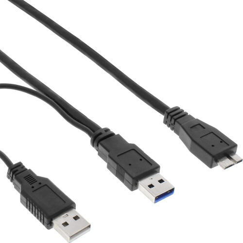 InLine USB 3.2 Gen.1 Y-Kabel, 2x A an Micro B, schwarz, 2m