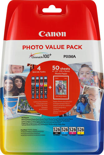 Canon CLI-526 BK/C/M/Y Tinte + Fotopapier Value Pack