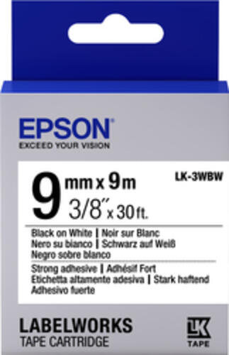 Epson Etikettenkassette LK-3WBW - Stark haftend - schwarz auf weiß - 9mmx9m