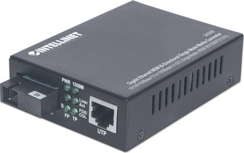 Intellinet Gigabit Ethernet WDM bidirektionaler Singlemode Medienkonverter, 10/100/1000Base-TX auf 1000Base-LX (SC) Singlemode, 20 km, WDM (RX1550/TX1310)