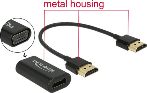 DeLOCK 0.15m, HDMI/VGA 0,15 m VGA (D-Sub) Schwarz