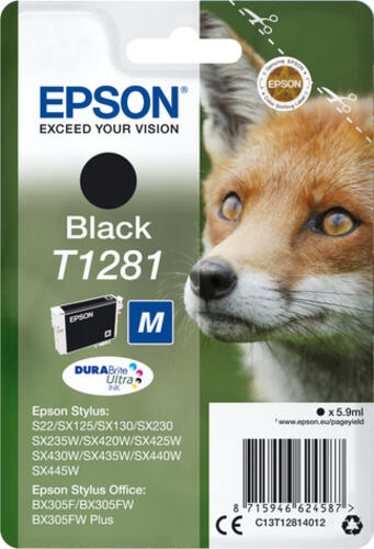 Epson Fox Singlepack Black T1281 DURABrite Ultra Ink