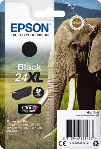 Epson Elephant Singlepack Black 24XL Claria Photo HD Ink