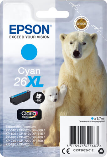 Epson Polar bear Singlepack Cyan 26XL Claria Premium Ink