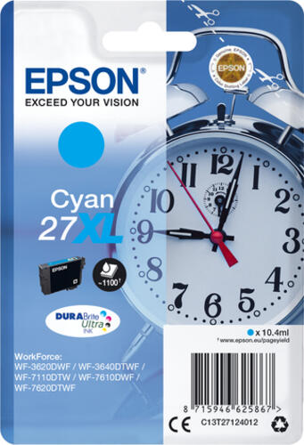 Epson Alarm clock Singlepack Cyan 27XL DURABrite Ultra Ink