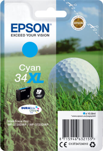 Epson Golf ball Singlepack Cyan 34XL DURABrite Ultra Ink