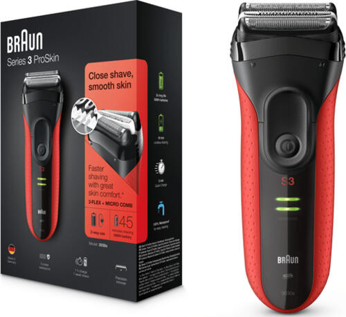 Braun Series 3 3030s Folienschaber Trimmer Schwarz, Rot