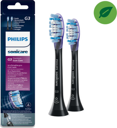 Philips Sonicare G3 Premium Gum Care HX9052/33 2x Schwarze Bürstenköpfe für Schallzahnbürste