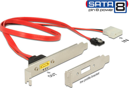 DeLOCK 0.6m, SATA 7p + Molex 2 p/SATA 8p SATA-Kabel 0,6 m Schwarz, Rot, Silber