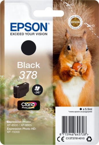 Epson Squirrel Singlepack Black 378 Claria Photo HD Ink