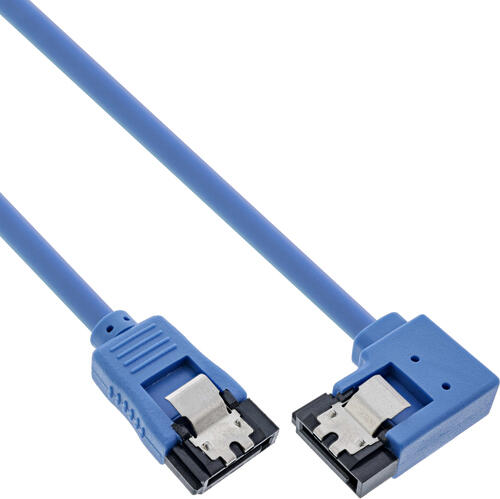 InLine SATA 6Gb/s Anschlusskabel rund, abgew. rechts, blau, mit Lasche, 0,3m