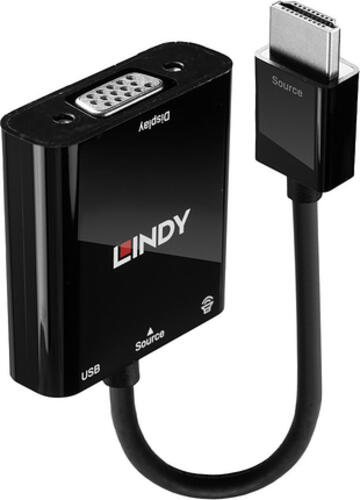 Lindy 38285 Videokabel-Adapter 0,1 m HDMI Typ A (Standard) VGA (D-Sub) Schwarz