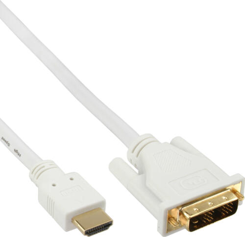 InLine HDMI-DVI Kabel, weiß / gold, HDMI Stecker auf DVI 18+1 Stecker, 1m