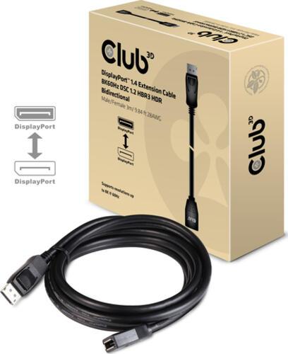 CLUB3D DisplayPort 1.4 Extension Cable 8K60Hz DSC 1.2 HBR3 HDR Bidirectional M/F 3m/9.84ft