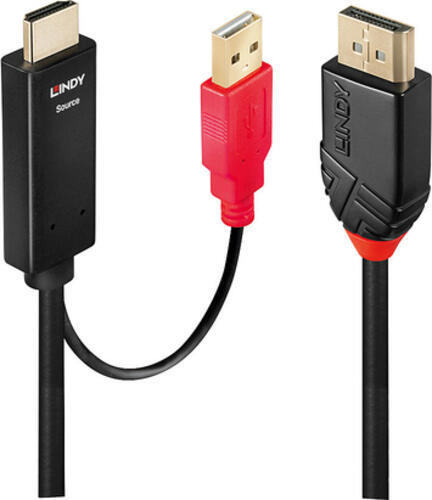 Lindy 41424 Videokabel-Adapter 0,5 m DisplayPort HDMI + USB Schwarz