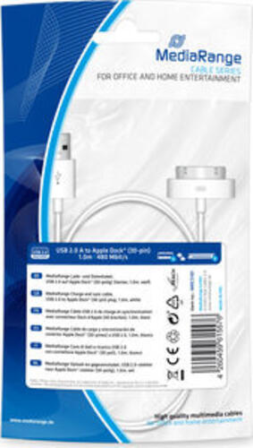 MediaRange MRCS181 Handykabel Weiß 1 m USB A Apple 30-pin