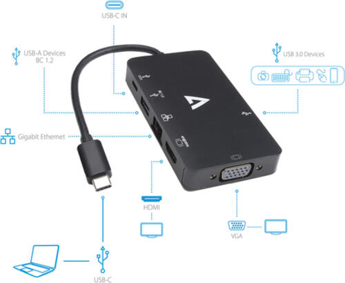 V7 V7UC-U3CRJ45HDVG-BLK USB-Grafikadapter 3840 x 2160 Pixel Schwarz