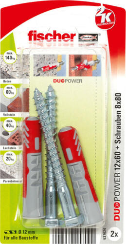 Fischer DuoPower 2 Stück(e) Schrauben- & Dübelsatz 60 mm