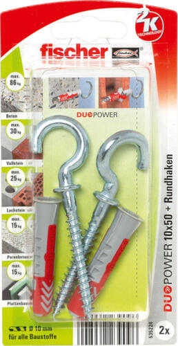 Fischer DuoPower 2 Stück(e) Schraubhaken & Dübelsatz 50 mm