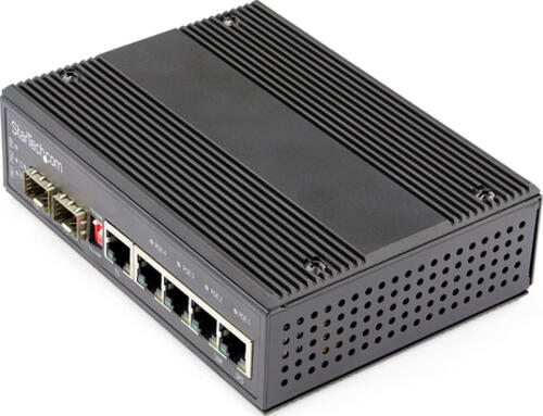 StarTech.com Industrial 6 Port Gigabit Ethernet Switch - 4 PoE RJ45 +2 SFP Slots 30W PoE+ 12-48VDC 10/100/1000 Power Over Ethernet LAN Switch -40&deg;C bis 75&deg;C Hutschienenmontage