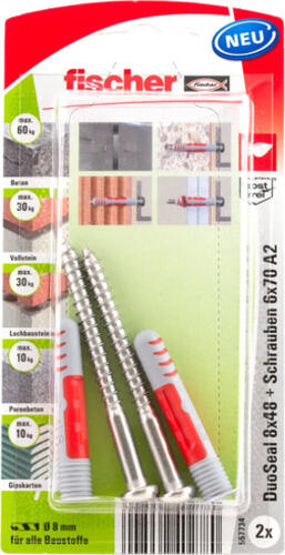 Fischer DuoSeal 8 Stück(e) Schrauben- & Dübelsatz 70 mm