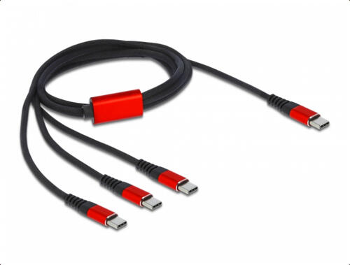 DeLOCK USB Ladekabel 3 in 1 USB Type-C zu 3 x USB Type-C 1 m schwarz / rot