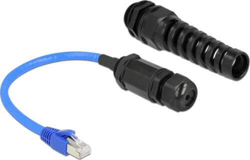 DeLOCK Kabel RJ45 Stecker zu RJ45 Buchse Cat.6 wasserdicht mit Kabelverschraubung und Knickschutztülle