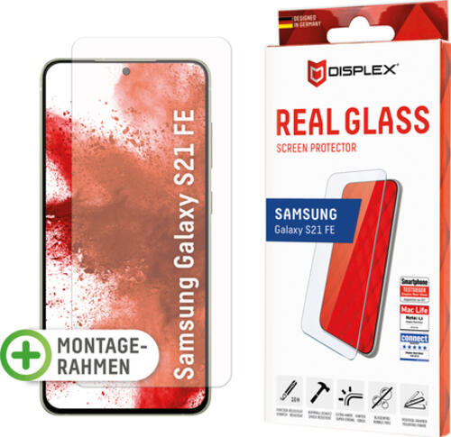 Displex Panzerglas (10H) für Samsung Galaxy S21 FE, Eco-Montagerahmen, Tempered Glas, kratzer-resistente Schutzfolie, hüllenfreundlich