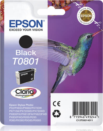 Epson Hummingbird Singlepack Black T0801 Claria Photographic Ink