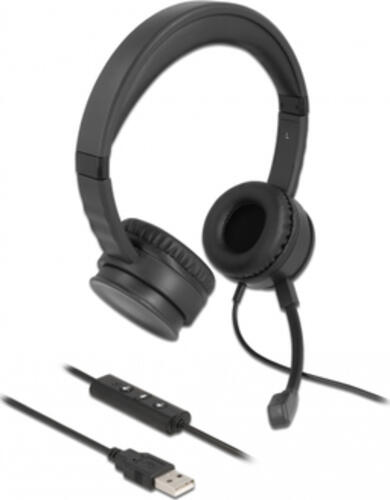 DeLOCK USB Stereo Headset mit Kabelfernbedienung und Quick-Mute Taste für PC und Notebook