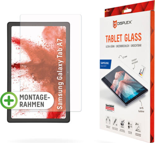 Displex Tablet Glass (9H) für Samsung Galaxy Tab A7, Eco-Montagerahmen L-Form, unzerbrechlich, ultra-dünn, unsichtbar