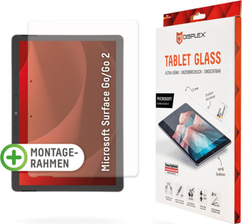 Displex Tablet Glass (9H) für Surface Go/Go2, Eco-Montagerahmen L-Form, unzerbrechlich, ultra-dünn, unsichtbar