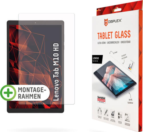 Displex Tablet Glass (9H) für Tab M10 HD, Eco-Montagerahmen L-Form, unzerbrechlich, ultra-dünn, unsichtbar