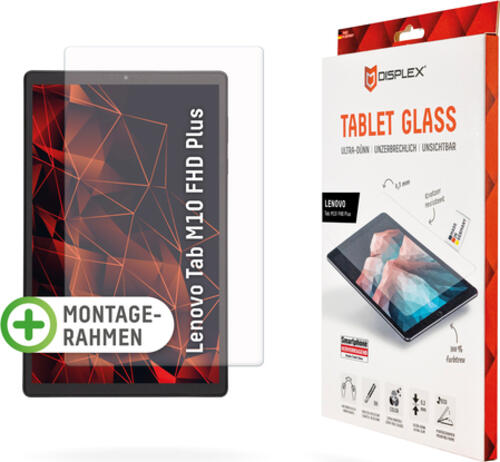 Displex Tablet Glass (9H) für Tab M10 FHD Plus, Eco-Montagerahmen L-Form, unzerbrechlich, ultra-dünn, unsichtbar