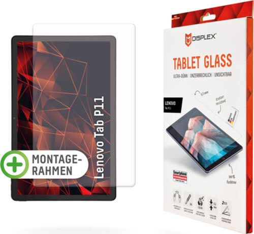 Displex Tablet Glass (9H) für Tab P11, Eco-Montagerahmen L-Form, unzerbrechlich, ultra-dünn, unsichtbar