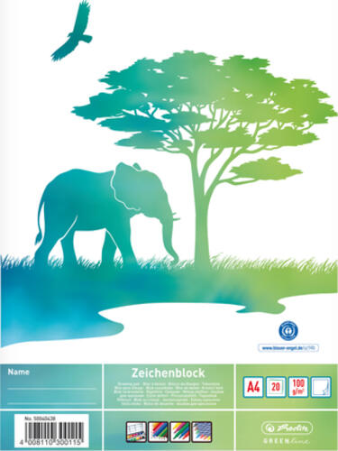 Herlitz Zeichenblock A4 GREENline Elefant 20 Blatt