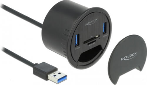 DeLOCK 2 Port Tisch-Hub 2 x SuperSpeed USB Typ-A und Card Reader für SD und Micro