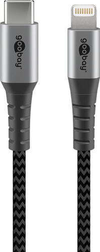 0,5m Goobay Lightning USB-C Textilkabel mit Metallsteckern, 0,5 m elegantes und extrarobustes, MFi-zertifiziertes