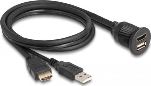 DeLOCK Kabel HDMI-A Stecker und USB 2.0 Typ-A Stecker zu HDMI-A Buchse und USB 2.0 Typ-A Buchse zum Einbau wasserfest 1 m